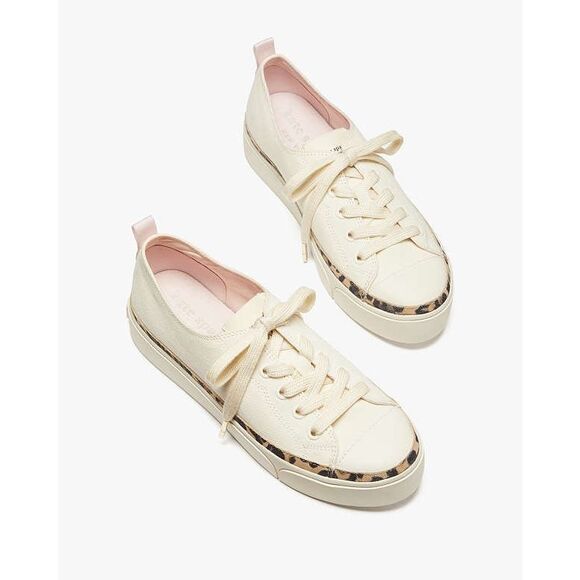 Kate Spade New York Natural Canvas Leopard Low Top  Sneakers Women's 6.5 EU 37 - Picture 1 of 7
